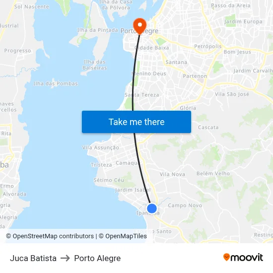 Juca Batista to Porto Alegre map