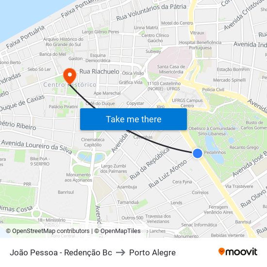 João Pessoa - Redenção Bc to Porto Alegre map