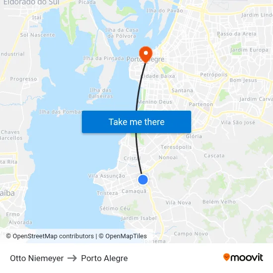 Otto Niemeyer to Porto Alegre map
