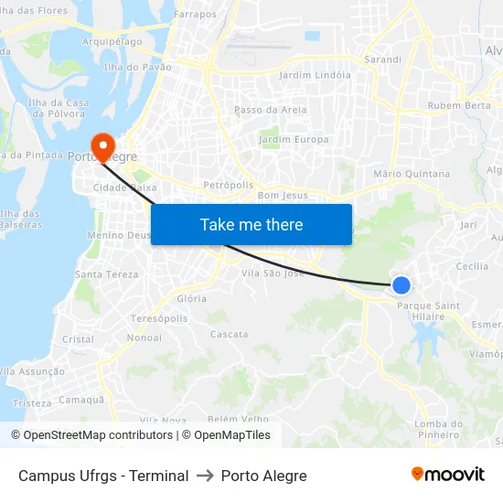 Campus Ufrgs - Terminal to Porto Alegre map