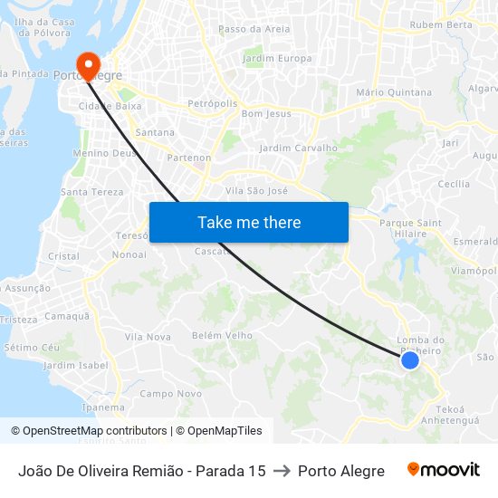 João De Oliveira Remião - Parada 15 to Porto Alegre map