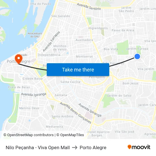 Nilo Peçanha - Viva Open Mall to Porto Alegre map