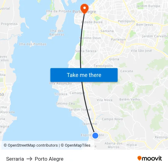 Serraria to Porto Alegre map
