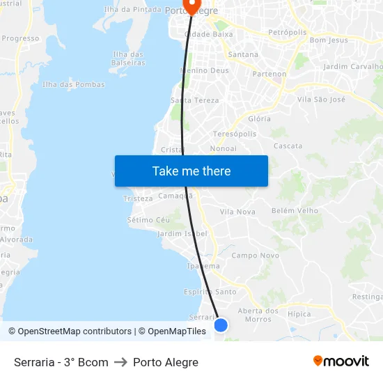 Serraria - 3° Bcom to Porto Alegre map