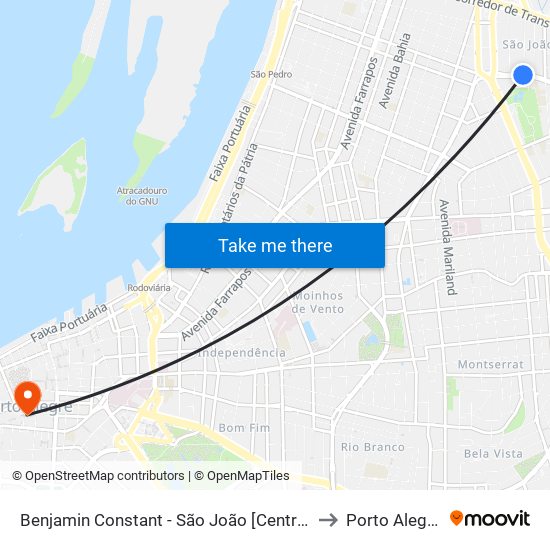 Benjamin Constant - São João [Centro] to Porto Alegre map