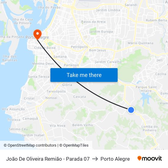 João De Oliveira Remião - Parada 07 to Porto Alegre map