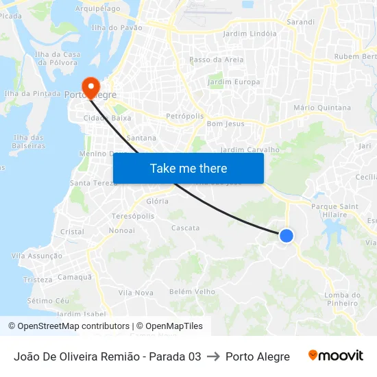 João De Oliveira Remião - Parada 03 to Porto Alegre map