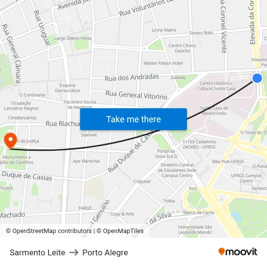 Sarmento Leite to Porto Alegre map
