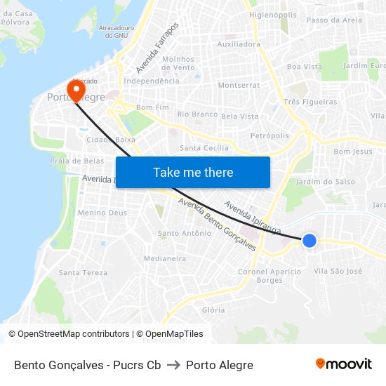 Bento Gonçalves - Pucrs Cb to Porto Alegre map