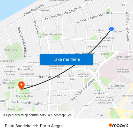 Pinto Bandeira to Porto Alegre map