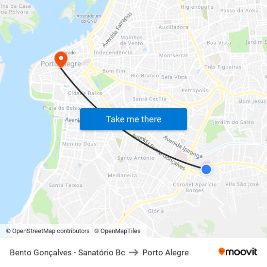 Bento Gonçalves - Sanatório Bc to Porto Alegre map