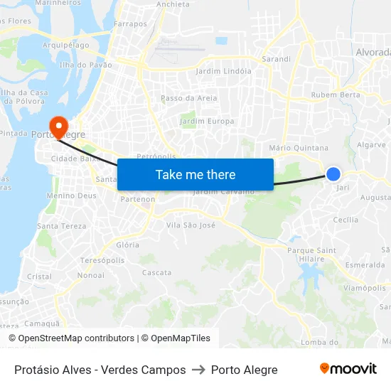 Protásio Alves - Verdes Campos to Porto Alegre map