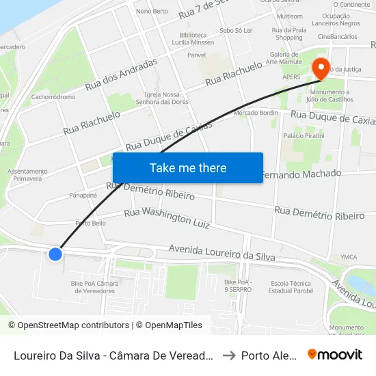 Loureiro Da Silva - Câmara De Vereadores to Porto Alegre map