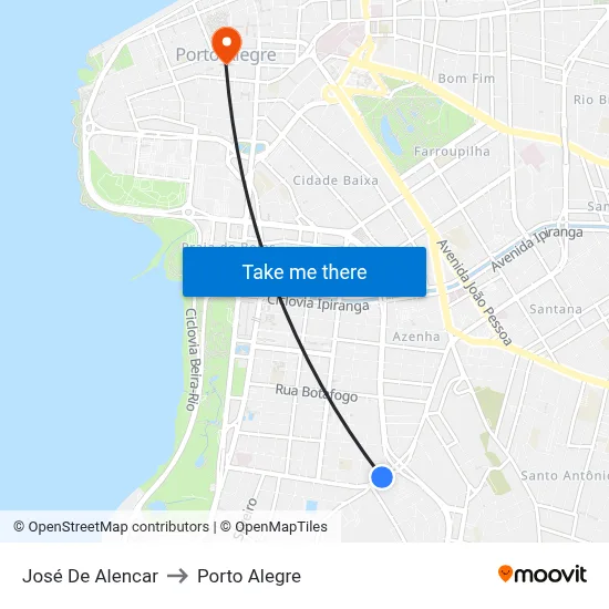 José De Alencar to Porto Alegre map