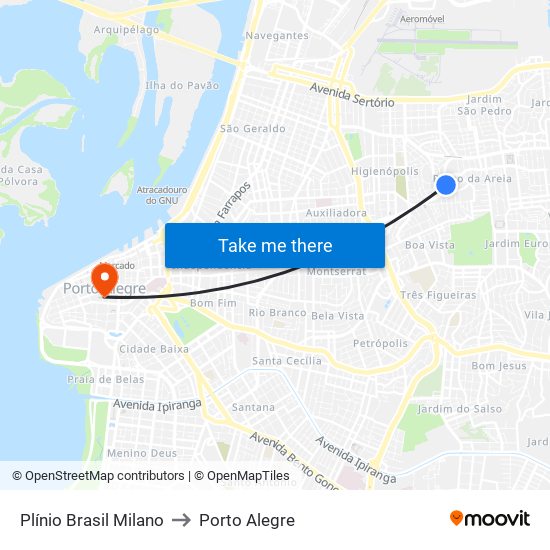 Plínio Brasil Milano to Porto Alegre map