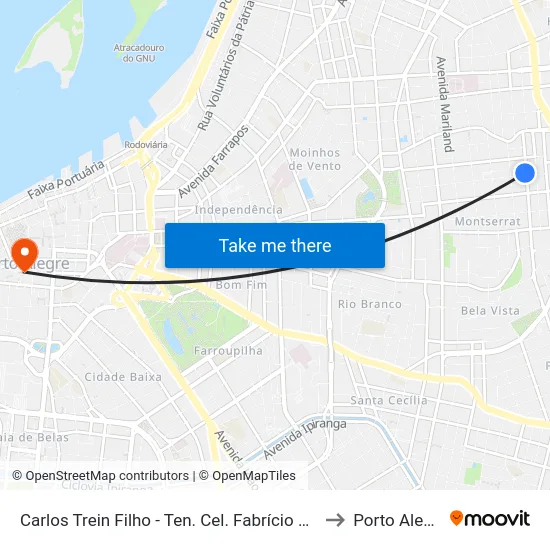 Carlos Trein Filho - Ten. Cel. Fabrício Pillar to Porto Alegre map