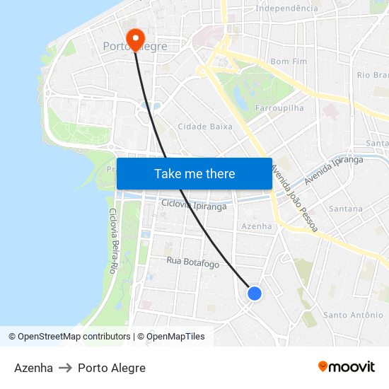 Azenha to Porto Alegre map