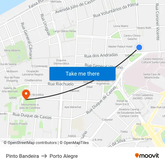 Pinto Bandeira to Porto Alegre map