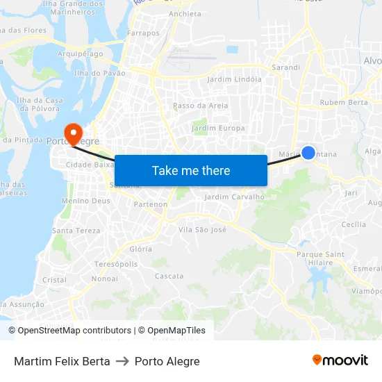 Martim Felix Berta to Porto Alegre map