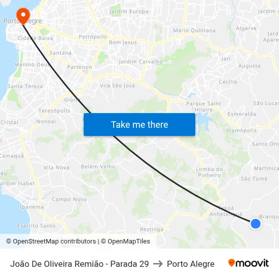 João De Oliveira Remião - Parada 29 to Porto Alegre map