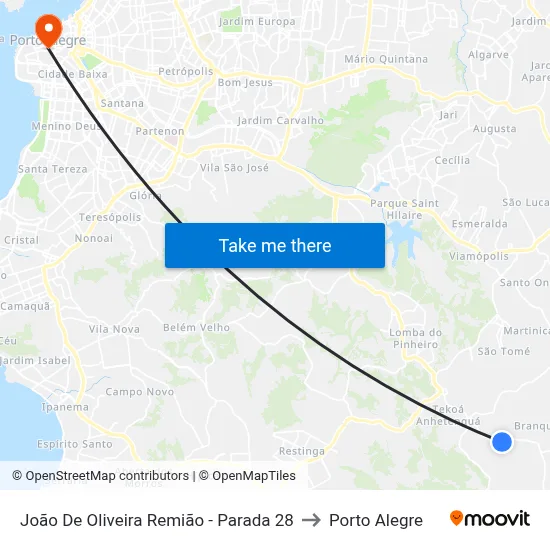 João De Oliveira Remião - Parada 28 to Porto Alegre map