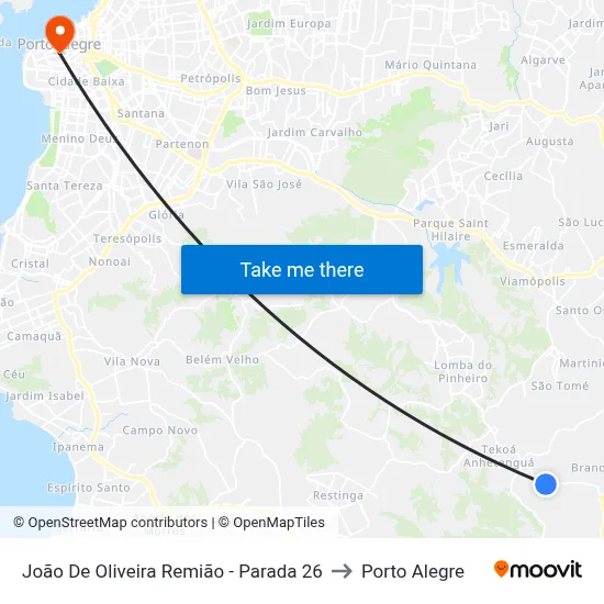 João De Oliveira Remião - Parada 26 to Porto Alegre map