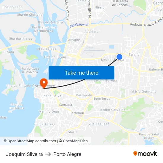 Joaquim Silveira to Porto Alegre map