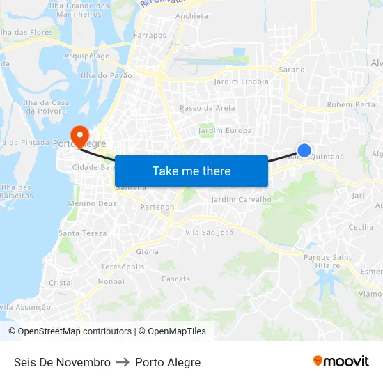 Seis De Novembro to Porto Alegre map