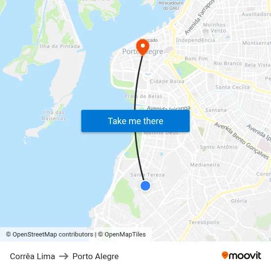 Corrêa Lima to Porto Alegre map