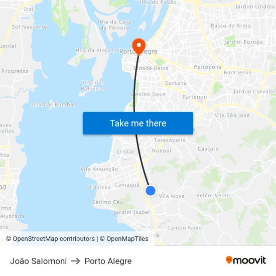 João Salomoni to Porto Alegre map