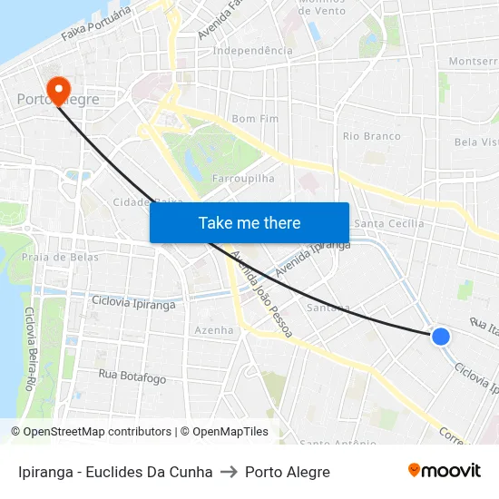Ipiranga - Euclides Da Cunha to Porto Alegre map