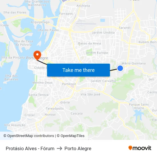 Protásio Alves - Fórum to Porto Alegre map