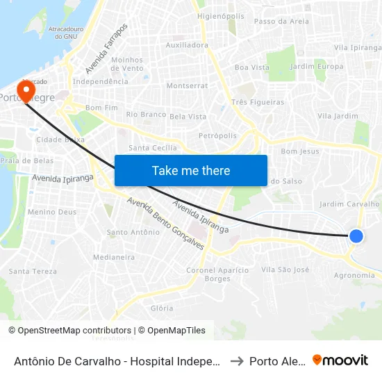 Antônio De Carvalho - Hospital Independência to Porto Alegre map