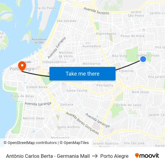 Antônio Carlos Berta - Germania Mall to Porto Alegre map