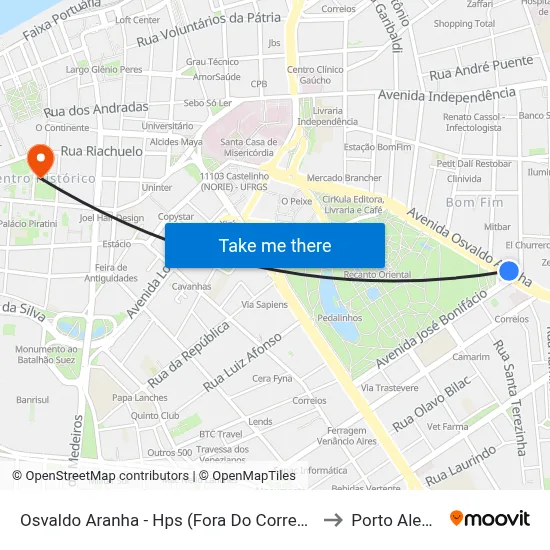 Osvaldo Aranha - Hps (Fora Do Corredor) to Porto Alegre map