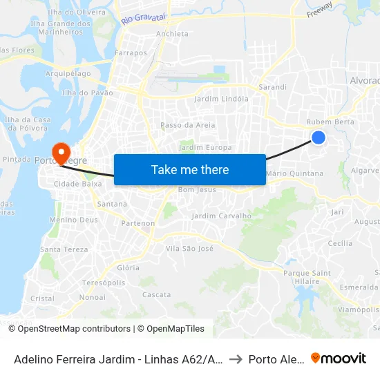 Adelino Ferreira Jardim - Linhas A62/A63/B51 to Porto Alegre map