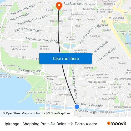 Ipiranga - Shopping Praia De Belas to Porto Alegre map