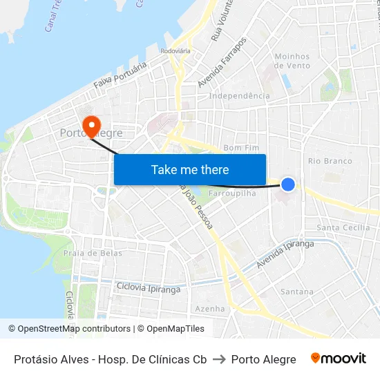 Protásio Alves - Hosp. De Clínicas Cb to Porto Alegre map