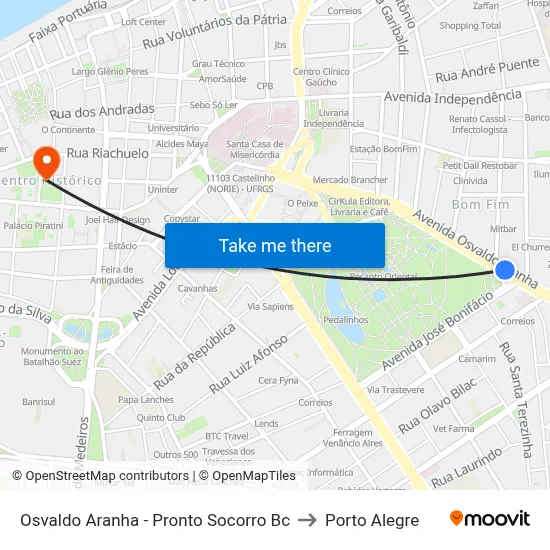 Osvaldo Aranha - Pronto Socorro Bc to Porto Alegre map