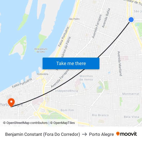 Benjamin Constant (Fora Do Corredor) to Porto Alegre map