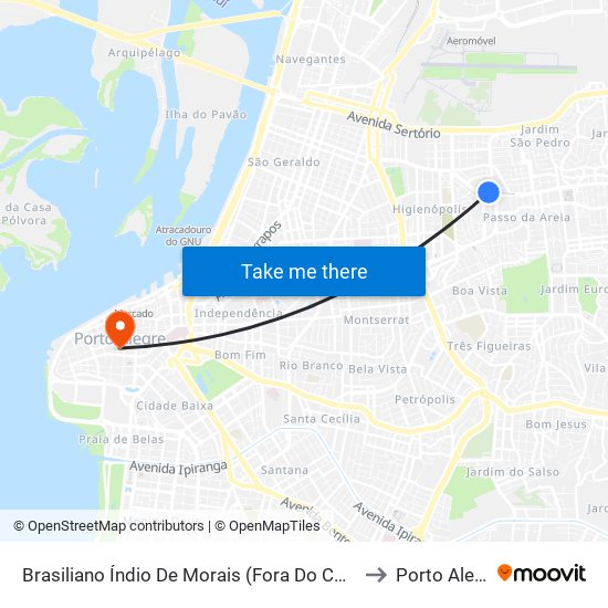 Brasiliano Índio De Morais (Fora Do Corredor) to Porto Alegre map