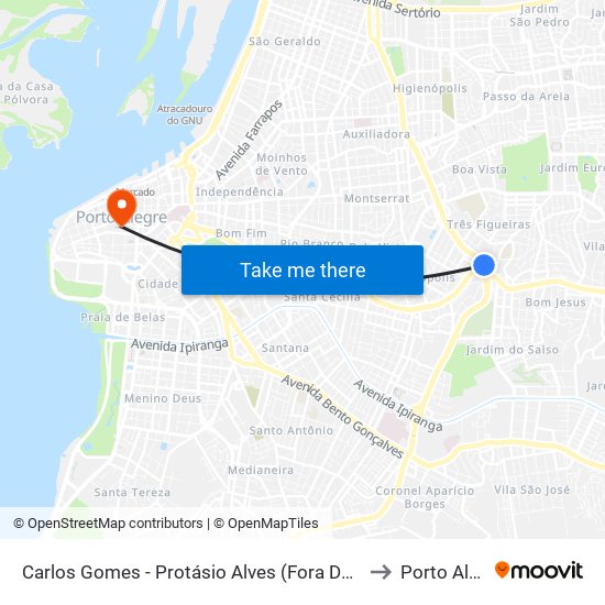 Carlos Gomes - Protásio Alves (Fora Do Corredor) to Porto Alegre map
