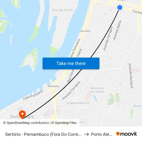 Sertório - Pernambuco (Fora Do Corredor) to Porto Alegre map