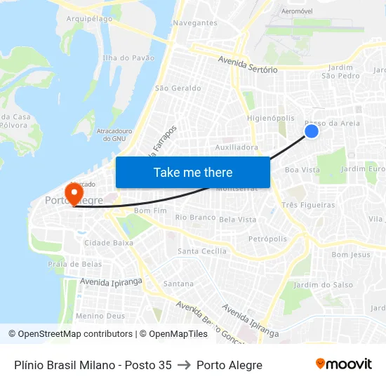 Plínio Brasil Milano - Posto 35 to Porto Alegre map