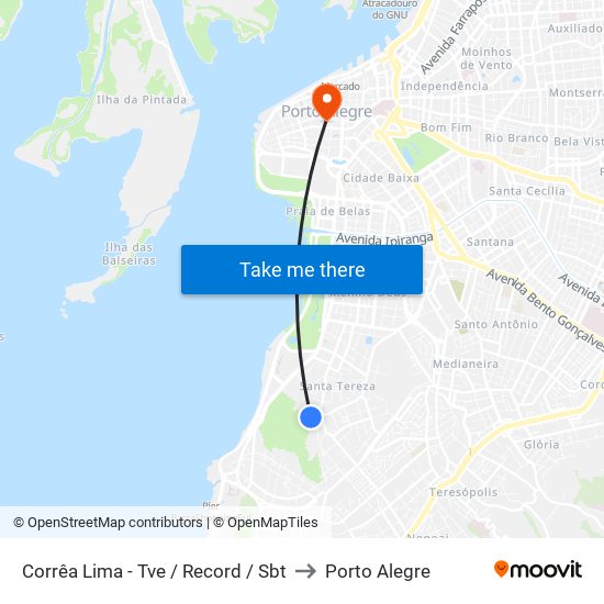 Corrêa Lima - Tve / Record / Sbt to Porto Alegre map