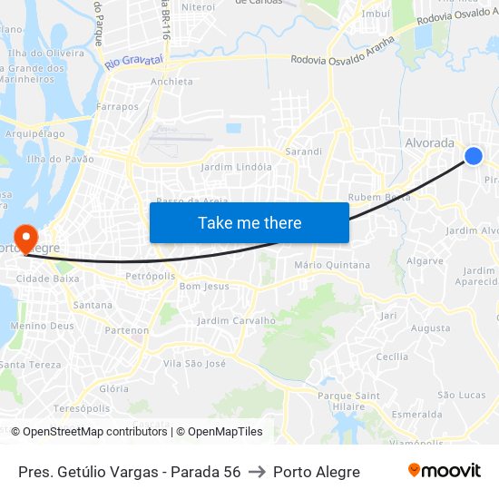 Pres. Getúlio Vargas - Parada 56 to Porto Alegre map