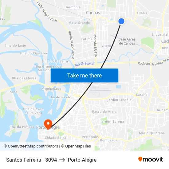 Santos Ferreira - 3094 to Porto Alegre map