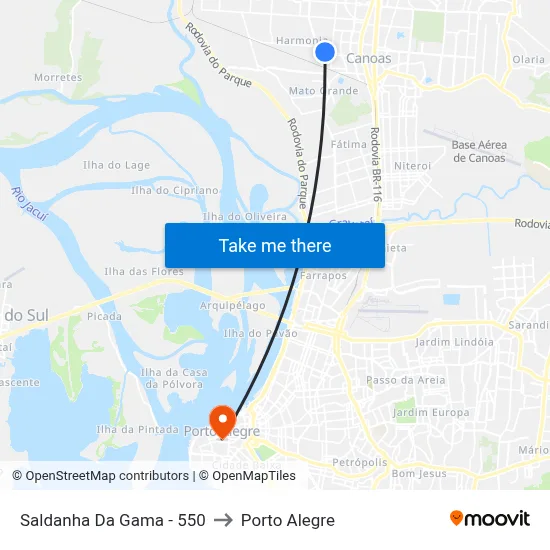 Saldanha Da Gama - 550 to Porto Alegre map