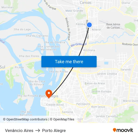 Venâncio Aires to Porto Alegre map