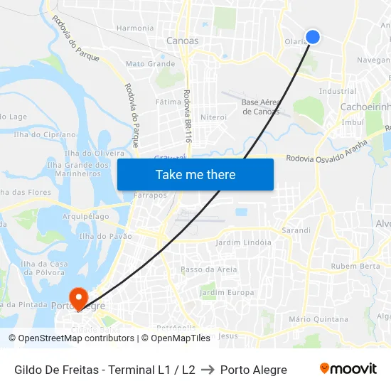 Gildo De Freitas - Terminal L1 / L2 to Porto Alegre map